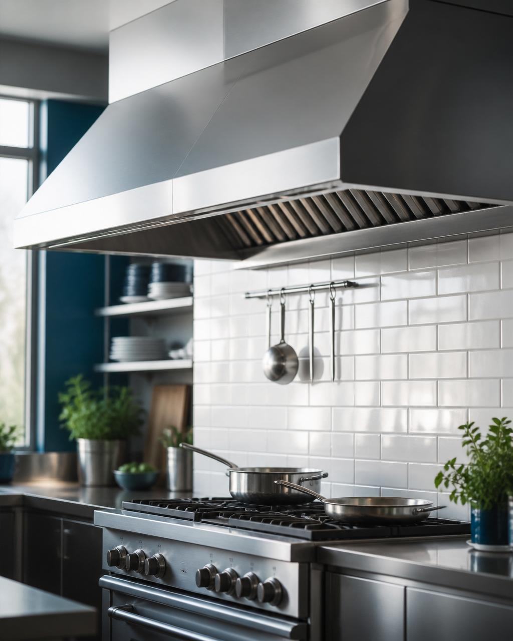 Campana extractora industrial limpia en cocina profesional